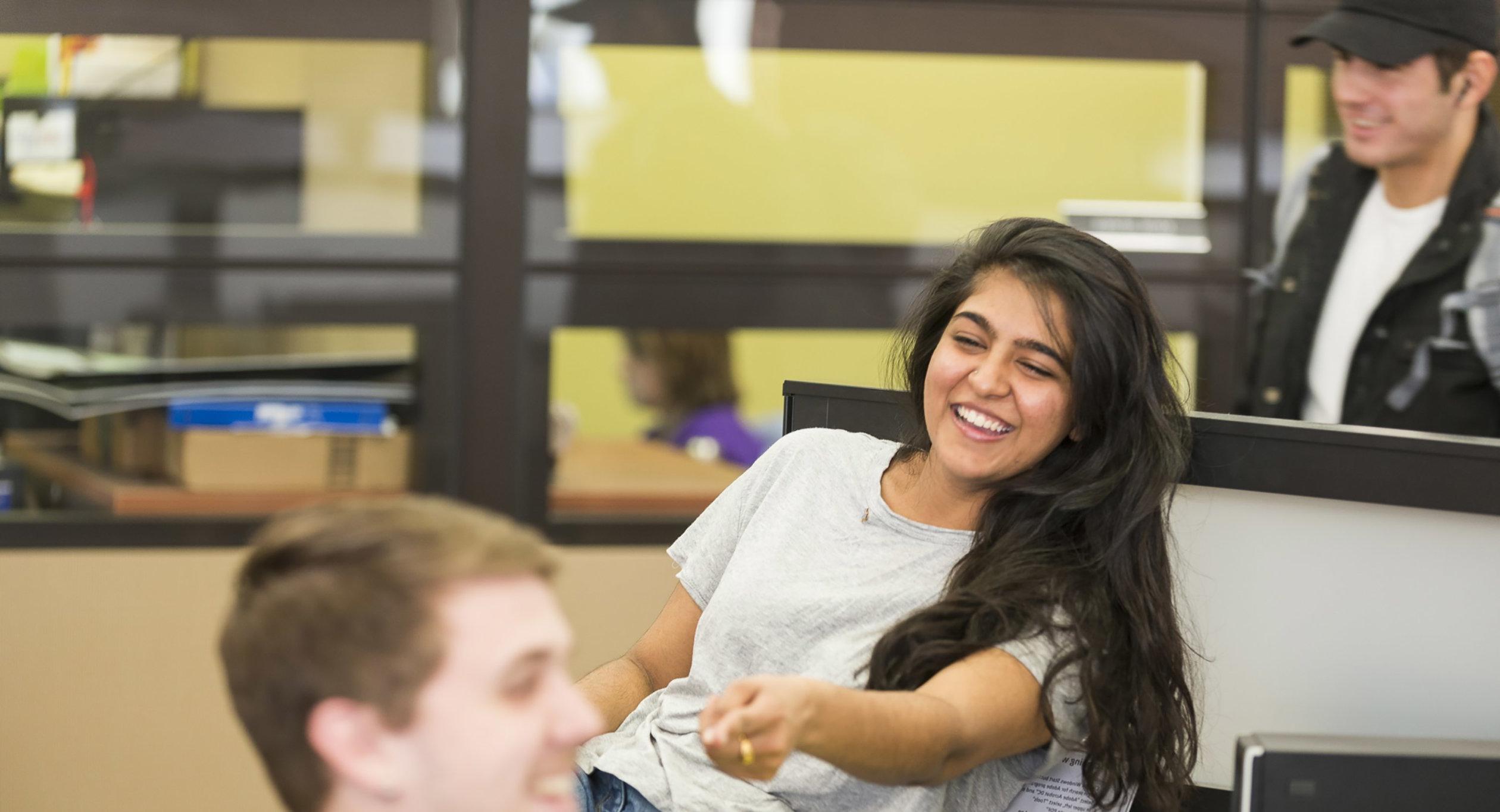 Smiling Students in Library Studying 027